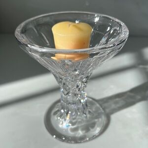 vintage crystal glass candle holder flared patterned bowl pedestal base 5.75"H